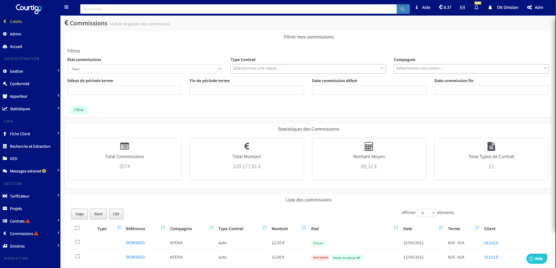 Suivi comissions mockup