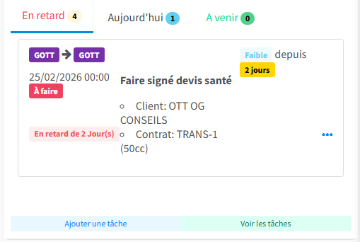 Fenêtre de tâches CourtiGo